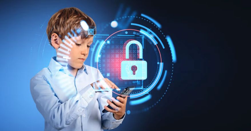 graphic representing cybersecurity and online protection for youth